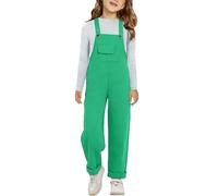Boys Girls Jumpsuit Adjustable Spaghetti Strap Loose Bib Overalls Rompers Kids Cotton Baggy Plain Playsuits Long Pants Dungarees with Pockets for Toddler Baby Straight Leg Suspender Trousers