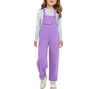 Boys Girls Jumpsuit Adjustable Spaghetti Strap Loose Bib Overalls Rompers Kids Cotton Baggy Plain Playsuits Long Pants Dungarees with Pockets for Toddler Baby Straight Leg Suspender Trousers