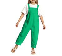 Boys Girls Jumpsuit Adjustable Spaghetti Strap Loose Bib Overalls Rompers Kids Cotton Baggy Plain Playsuits Long Pants Dungarees with Pockets for Toddler Baby Straight Leg Suspender Trousers Green