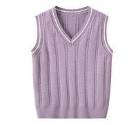 Boys Girls Knit Vest 100% Cotton Kids V Neck Sweater Tank Top School Uniform Sleevelss Jumper Girls Boys Knitwear Pullover Sweater Vest Age 2-10 Years Purple