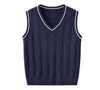 Boys Girls Knit Vest 100% Cotton Kids V Neck Sweater Tank Top School Uniform Sleevelss Jumper Girls Boys Knitwear Pullover Sweater Vest Age 2-10 Years Navy