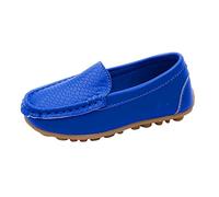 Boys Girls Leather Loafers Soft Slip-On Texture Flat Boat Dress occasin Schooling Daily Casual Walking Shoes Toddler Little Kid Boys Girls Soft Slip On Loafers Dress Flat Shoes (Blue, 1 Big Kids)