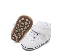 Boys Girls Leather Sneakers with Non-Slip Rubber Sole Lightweight First Step Sneakers, 0102b/White_high top, 12-18 Months Infant