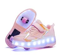 Boys Girls LED Roller Skate Shoes with Single Double Wheels Inline Retractable Technical Skateboarding Shoes Outdoor Sport Cross Trainers Flashing Sneaker for Birthday Halloween