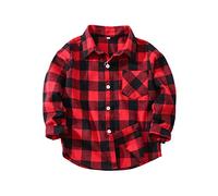 Boys Girls Long Sleeve Button Down Plaid Flannel Shirt Kids Buffalo Plaid Shirt Western Shirts Father Son Shirts School Outwear Christmas Birthday Gifts Red Age 7 Years