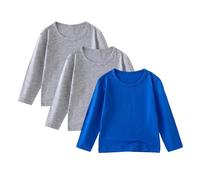 Boys Girls Long Sleeve T-Shirt Multicoloured 3 Pack Shirt Multipack Cotton Basic Tops, Kids Boho Chic Fall Pullover School Tee Shirt Crewneck Blouse Yoga & Dance Practice Wear T Shirt 6 Years Gray