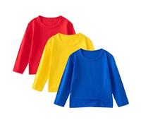 Boys Girls Long Sleeve T-Shirt Multicoloured 3 Pack Shirt Multipack Cotton Basic Tops, Kids Boho Chic Fall T Shirt School Blouse Crewneck Pullover Yoga & Dance Practice Wear Tee Shirt 8 Years Yellow