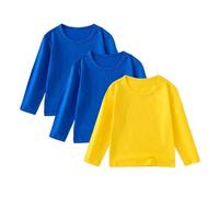 Boys Girls Long Sleeve T-Shirt Multicoloured 3 Pack Shirt Multipack Cotton Basic Tops, Kids Boho Chic Fall Blouse Crewneck Tee Shirt School Pullover Yoga & Dance Practice Wear T Shirt 6 Years Blue