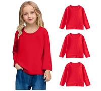 Boys Girls Long Sleeve T-Shirt Multicoloured 3 Pack Shirt Multipack Cotton Basic Tops, Kids Stylish Soft Stretchy Fall Blouse School Crewneck Pullover Yoga Practice Wear T Shirt 1-11Years