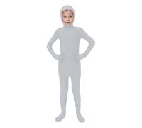 Boys Girls Open Face Bodysuit Kids Halloween Tight Jumpsuit Child Unisex Funny Full Body Suit Solid Spandex Hooded Set Stretchy Skin Zipper Unitard Outfits (Grey, 7-8 Years)