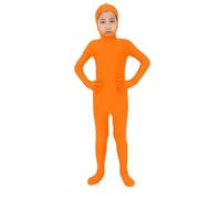 Boys Girls Orange Body Suit, Open Face Halloween Bodysuit, Kids Stretch Plain Unitard, Cute Full Body Open Face Bodysuit Cosplay for Halloween Costumes and Stage Performance (Orange, L)