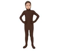 Boys Girls Orange Body Suit, Open Face Halloween Bodysuit, Kids Stretch Plain Unitard, Cute Full Body Open Face Bodysuit Cosplay for Halloween Costumes and Stage Performance (Coffee, L)