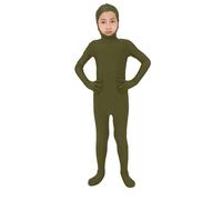 Boys Girls Orange Body Suit, Open Face Halloween Bodysuit, Kids Stretch Plain Unitard, Cute Full Body Open Face Bodysuit Cosplay for Halloween Costumes and Stage Performance (Blackish Green, L)
