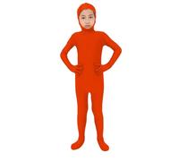 Boys Girls Orange Body Suit, Open Face Halloween Bodysuit, Kids Stretch Plain Unitard, Cute Full Body Open Face Bodysuit Cosplay for Halloween Costumes and Stage Performance (Watermelon Red, M)