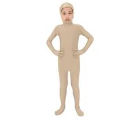 Boys Girls Orange Body Suit, Open Face Halloween Bodysuit, Kids Stretch Plain Unitard, Cute Full Body Open Face Bodysuit Cosplay for Halloween Costumes and Stage Performance (Beige, L)