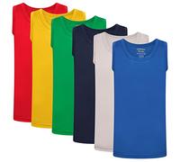 Boys/Girls Pack of 6 Vests | 100% Pure Cotton Interlock Vests | School Uniform PE Underwear | Assorted Colours | 6-8 Years Multi