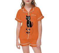 Boys Girls Pajamas Sets Toddler Halloween Outfits Elastic Waist Pants 2 Piece Long Sleeve Glow in The Dark Pjs Happy for Unisex Orange