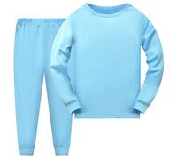 Boys Girls Plain Color 2Pcs Pajamas Sets Toddler Kids Long Sleeve Top+Pants js Outfits Fall Winter Loungewear Kids Fall Solid Color Comfy Loungewear Outfits (Light Blue, 7-8 Years)