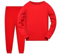 Boys Girls Plain Color 2Pcs Pajamas Sets Toddler Kids Long Sleeve Top+Pants js Outfits Fall Winter Loungewear Kids Fall Solid Color Comfy Loungewear Outfits (Red, 7-8 Years)