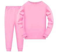 Boys Girls Plain Color 2Pcs Pajamas Sets Toddler Kids Long Sleeve Top+Pants js Outfits Fall Winter Loungewear Kids Fall Solid Color Comfy Loungewear Outfits (Pink, 9-10 Years)