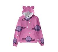 Boys Girls Planet Space Print Unisex Hoodies, Morbuy Winter Autumn Kids Casual Modern Fashion Cat Ears Long Sleeve Tracksuits Tops with Pocket Pullover (Pink,130)