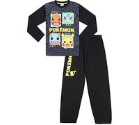 Boys Girls Pokemon Pikachu, Bulbasaur, Charmander and Squirtle Black Long Pyjama Set