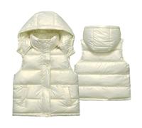 Boys Girls Puffer Vest Padded Hooded Down Gilet Kids Winter Sleeveless Lightweight Warm Quilted Coat Plain Waterproof Shinny Comfy Waistcoat Baby Casual Cozy Trendy Tops (White, 13-14 Years)