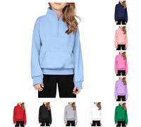 Boys Girls Quarter Zip Jumper with Thumb Holes Pocket Kids Plain Sweatshirt Half Zip Hoodie Long Sleeve Fleece Sports Top Stand Collar Pullover Tops Cotton (Navy, 7-8 Years)