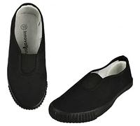 Boys Girls School Pumps PE Gym Black/White Plimsolls Trainers Adult Lace Dance Ballet Plain Plimsoles - Non Marking Sole