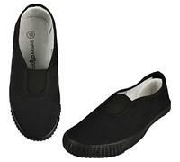 Boys Girls School Pumps PE Gym Black/White Plimsolls Trainers Adult Lace Dance Ballet Plain Plimsoles - Non Marking Sole