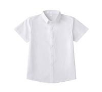 Boys Girls' School Shirt Short Sleeve O ganic Cotton Un orm Top Solid Color Button Down Shirt for Kids (White, 11-12 Years)