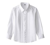 Boys Girls School Shirts White Long Sleeve Button Up Kids Blouse Tops Plain Preppy Clothes Formal Shirt Lapel Solid Color Tee