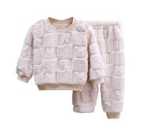 Boys Girls Set 2 Piece Outfits Toddler Fleece Long Sleeve Kids Casual Home oungewear Children Summer Clothing Sets (Beige, 6-7 Years)