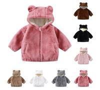 Boys Girls Sherpa Flecee Jacket Full Zip Cute Teddy Coat Soft Bear Ears Hoodie Sweatshirt Baby Toddler Fluffy Fleece Jacket Zip Up Autumn Winter Thick Warm Outerwear (Pink, 18-24 Months)