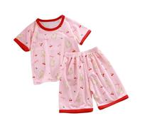 Boys Girls Shorts and T-Shirt Sets Cute Cartoon Printed Clothing Sets Cool Thin Pajamas Round Neck Children's Home Wear Lightweight Comfy Sleepwear Soft Comfy Summer Pjs Set 2pcs Red