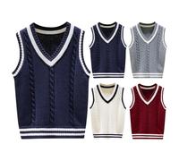 Boys Girls Sleeveless Sweater School Uniform Kinited V Neck Knit Vest Casual Fashion Sweater Tank Top Kids Unisex Knitwear Pullover Anti-Pill Sweater Vest (White, 13-14 Years)