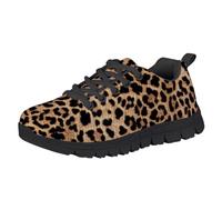Boys Girls Sneakers Lightweight Breathable Sneakers Black Sole, Leopard Brown, 24.8 cm