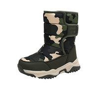 Boys Girls Snow Boots Kids Mid Calf Winter Booties Faux Leather Waterproof | Easy Slip On Style, Camo Print Pattern, Roomy Toe Box, Tall Slim Shaft, Soft PU Upper, Water Resistant Shell