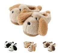 Boys Girls Soft Plush Slippers Cute Cartoon Dog House Shoes Big Kids Comfy Warm Memory Foam Anti-Slip Slippers Children Fall Winter Home Shoes Indoor Outdoor Khaki