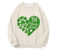 Boys Girls St Patricks Day Sweatshirt Toddler Crewneck Long Sleeve Pullover Kids Letter Clover Shirt Sweater Tops Kids St Patrick's Day Shamrock Outfit (Beige, 6-7 Years)