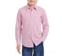 Boys Girls Striped Long Sleeve Classic Collar Shirts Kids Button Down School Uniform Casual Blouse Teens Lightweight Basic Dress Shirt Toddlers Lightweight Formal Top (Pink, 12-13 Years)
