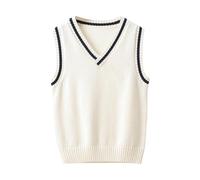 Boys Girls Sweater Vest Kids Uniform Vest Casual V Neck Knit Pullover Sweater for Teen Girls Preppy Cable Knit Sleeveless Jumper Toddler School Sleeveless Jacket Pullover (White, 14-15 Years)