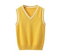 Boys Girls Sweater Vest V Neck Sleeveless Cropped Cable Knit Sweater Vest for Toddler Baby Boys Girls Solid Color School Uniform Dress Vests Fall Winter Clothes (Yellow, 7-8 Years)