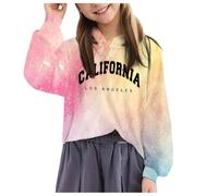 Boys Girls Tie Dye Hoodie Pullover Kids Children Long Sleeve Warm Hoody Hooded Sweatshirt Top Letter Printed School Sportswear Kids Jumpers Streetwear for Teenagers Gifts Khaki