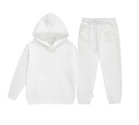 Boys Girls Tracksuit Set Plain Long Sleeve Hoodie Joggers Suit 2 Piece Outfit Kids Trendy Sweatsuit Fall Winter Hooded Sweatshirt Elastic Waist Sweatpants Sportswear (White, 6-7 Years)
