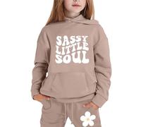 Boys Girls Tracksuits Clothing Sets Child 2 Piece Sportwear Hooded Sweat Hoodie Bottom Boys Outfits Hoodie Jogging Suits Fall Winter Casual Jogging Running Letter Printed Khaki