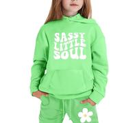 Boys Girls Tracksuits Clothing Sets Child 2 Piece Sportwear Hooded Sweat Hoodie Bottom Boys Outfits Hoodie Jogging Suits Fall Winter Casual Jogging Running Letter Printed Light Green