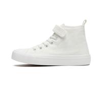 Boys Girls Trainers Kids High Top Canvas Shoes Unisex Child Kids Pumps Plimsolls with Strap Lightweight Casual Easy Fasten Sneakers White