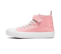 Boys Girls Trainers Kids High Top Canvas Shoes Unisex Child Kids Pumps Plimsolls with Strap Lightweight Casual Easy Fasten Sneakers Pink