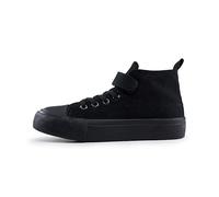 Boys Girls Trainers Kids High Top Canvas Shoes Unisex Child Kids Pumps Plimsolls with Strap Lightweight Casual Easy Fasten Sneakers All Black